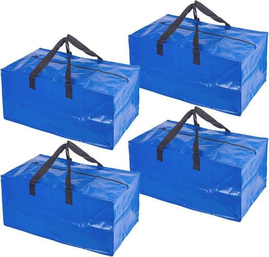 4PCS Large Heavy Duty Moving Bag, Storage Totes For Space Saving, Moving Totes, Clothes Storage Containers with Strong Handles Double Zippers for Transporting Organizing Travelling Bedroom, Blue