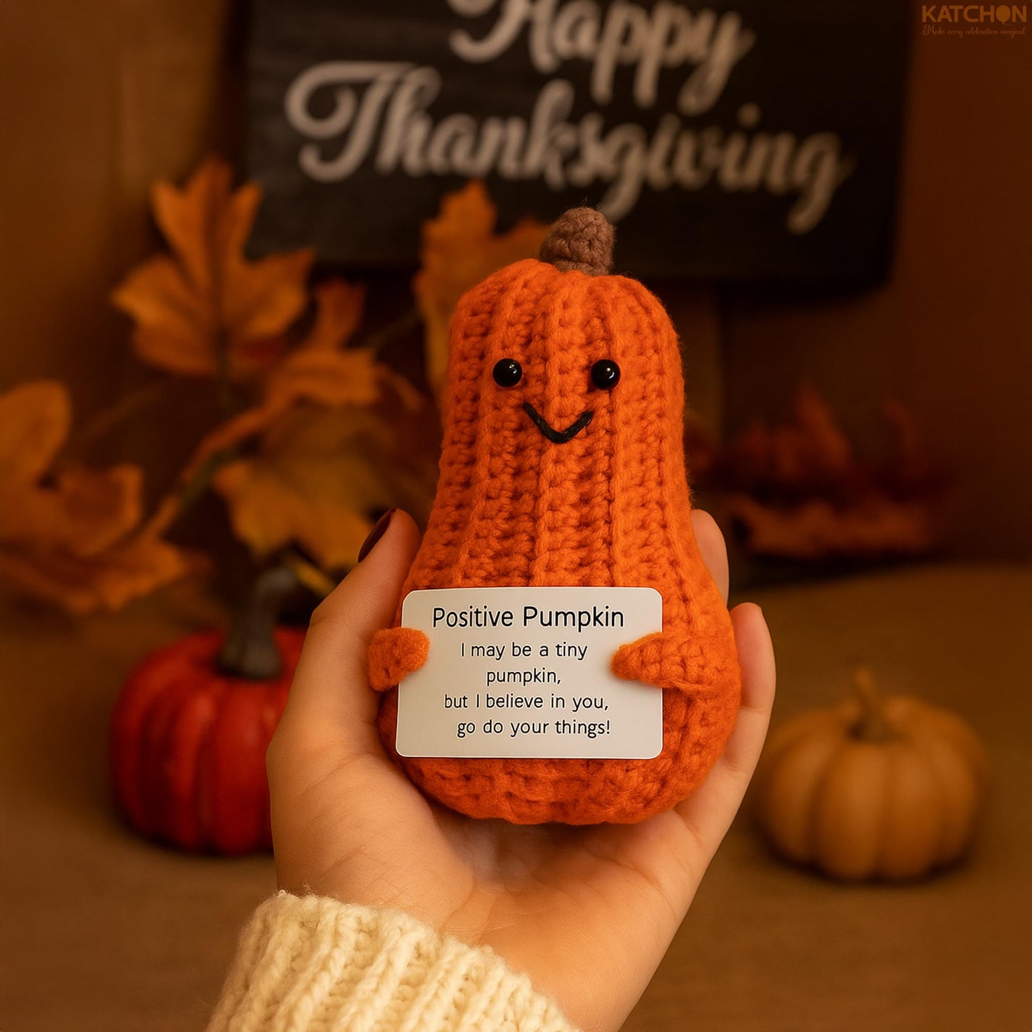 KatchOn, Positive Pumpkin Crochet Gift | Halloween Crochet, Tiny Pumpkins, Cute Crochet Pumpkin for Emotional Support, Office Desk Accessories, for Women, Family & Friends