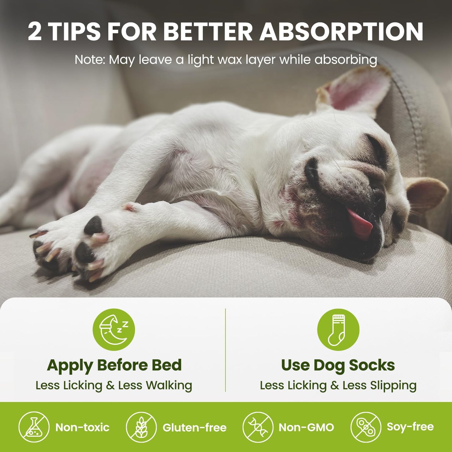 PawSono Lick-Safe Dog Paw & Nose Balm with Coconut Oil | All-Natural Moisturizer & Soother for Dry, Cracked Pads & Snout | Heat & Cold Pavement Protection Wax, Nose Butter for Bulldogs (2.1 oz / 60 g)