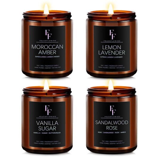 Scented Candles for Home Scented Aromatherapy Candles, 4 Pack 28 Oz Soy Wax Candle Gift Set Valentine's Day Gift for Women Men (Lavender/Vanilla//Sandalwood Rose/Moroccan Amber)