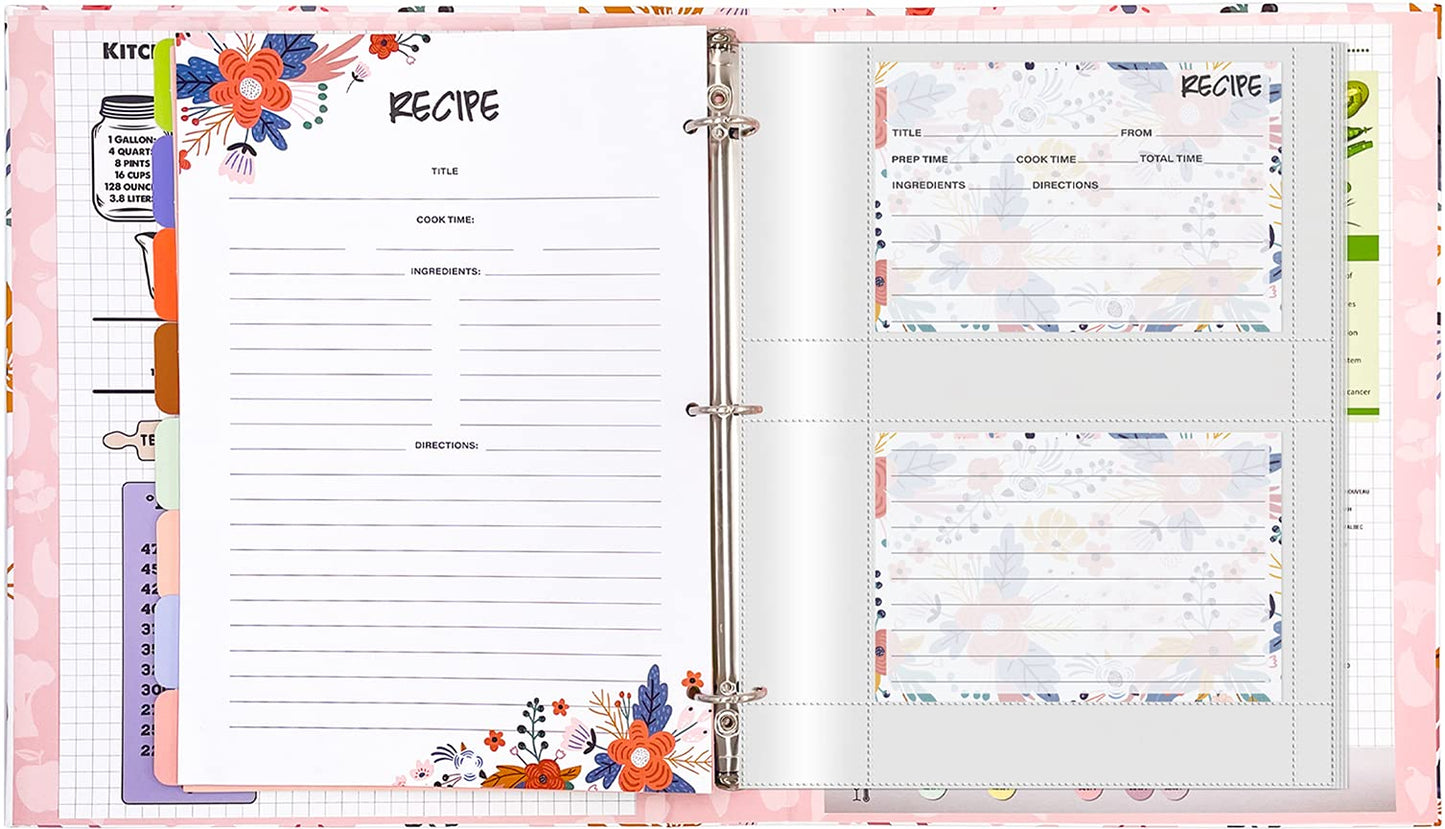 3 Ring Recipe Binder 8.5" x 11" Recipe Book Recipe Binder Kit with 60 Printed Recipe Cards 4'' x 6'', 8 Category Dividers to Write in Your Recipes, Unique Gifts for Women (White)