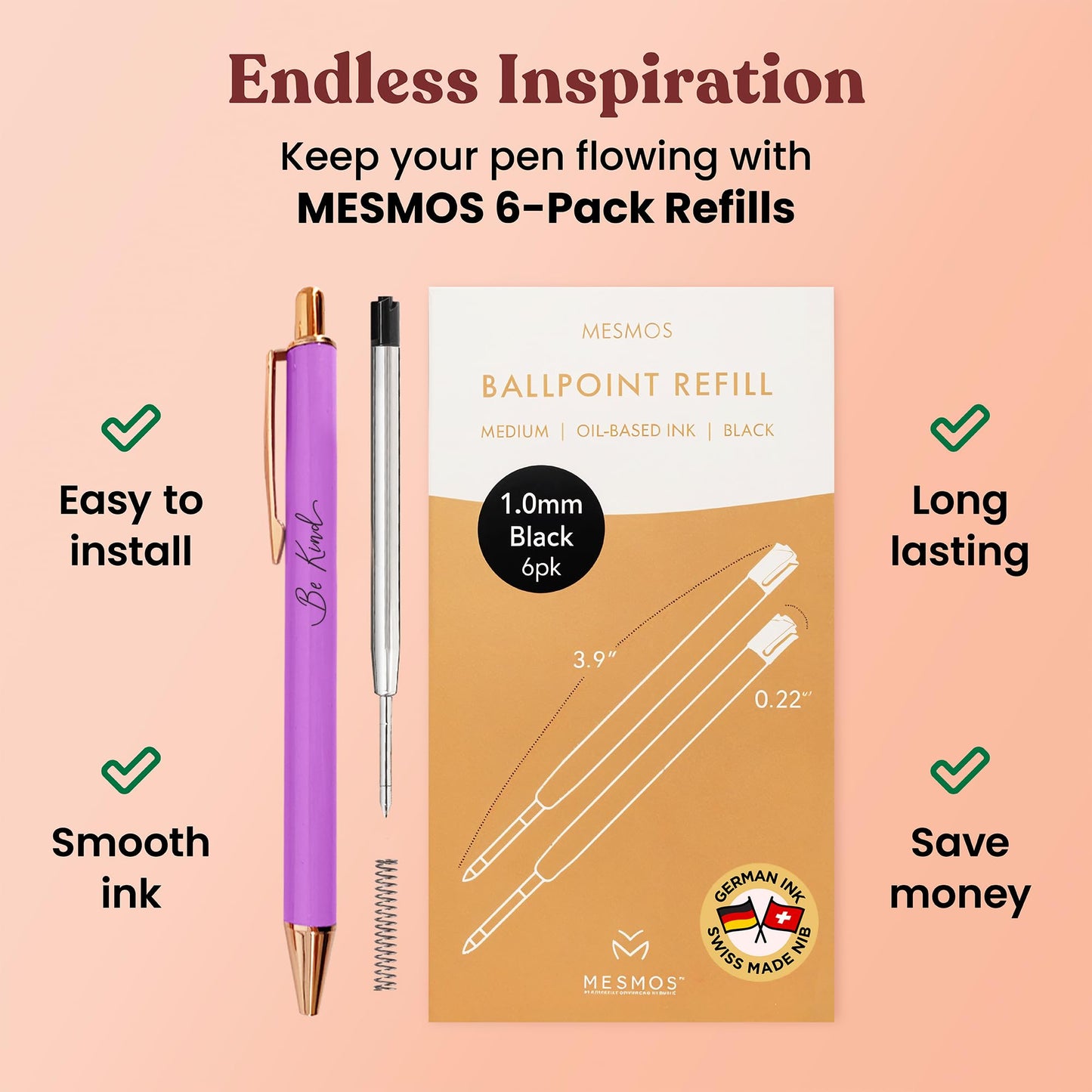 MESMOS 3Pcs Mindfulness Pen Set for Journaling, German-Ink & 1mm Swiss-Tip, Mindfulness Gifts, Luxury Pens for Women, Wellness, and Self Care Relaxing Gift, Writing Pens for Journaling No Bleed
