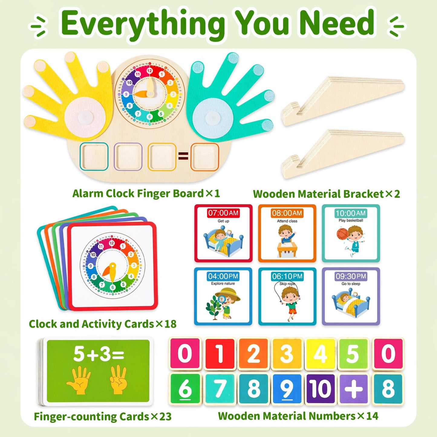 Quliwise Educational 2 in 1 Math Manipulatives Number Counting Blocks & Teaching Clock for Kids, Preschool Learning Toys for Toddlers 3-5, Montessori Toys for 3-5 Year Old Boys Girls Birthday Gifts