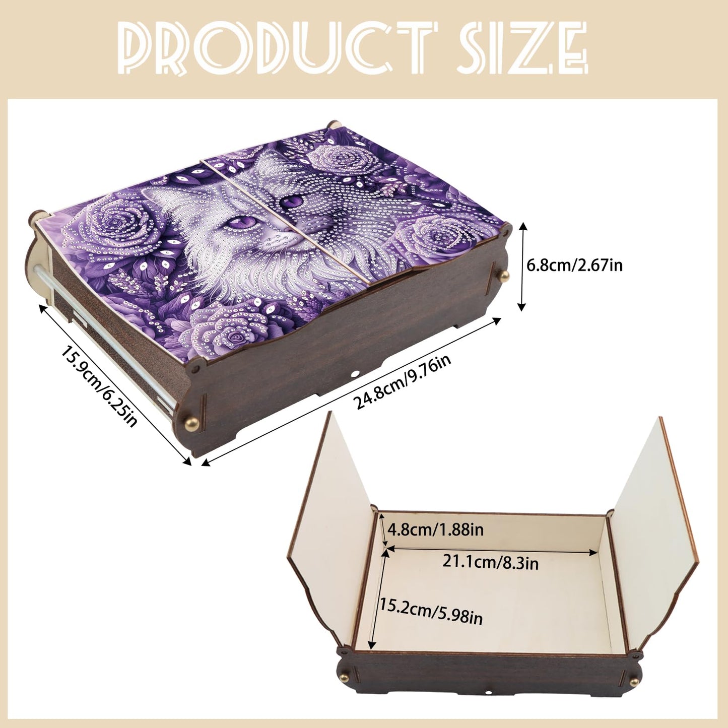 MVVMTOP Diamond Art Painting Kit Wooden Storage Box, cat Pattern DIY Special Shaped Diamond Flip Cover Wooden Money Box, Handmade Art Desktop Decorations Birthday Gifts for Friends