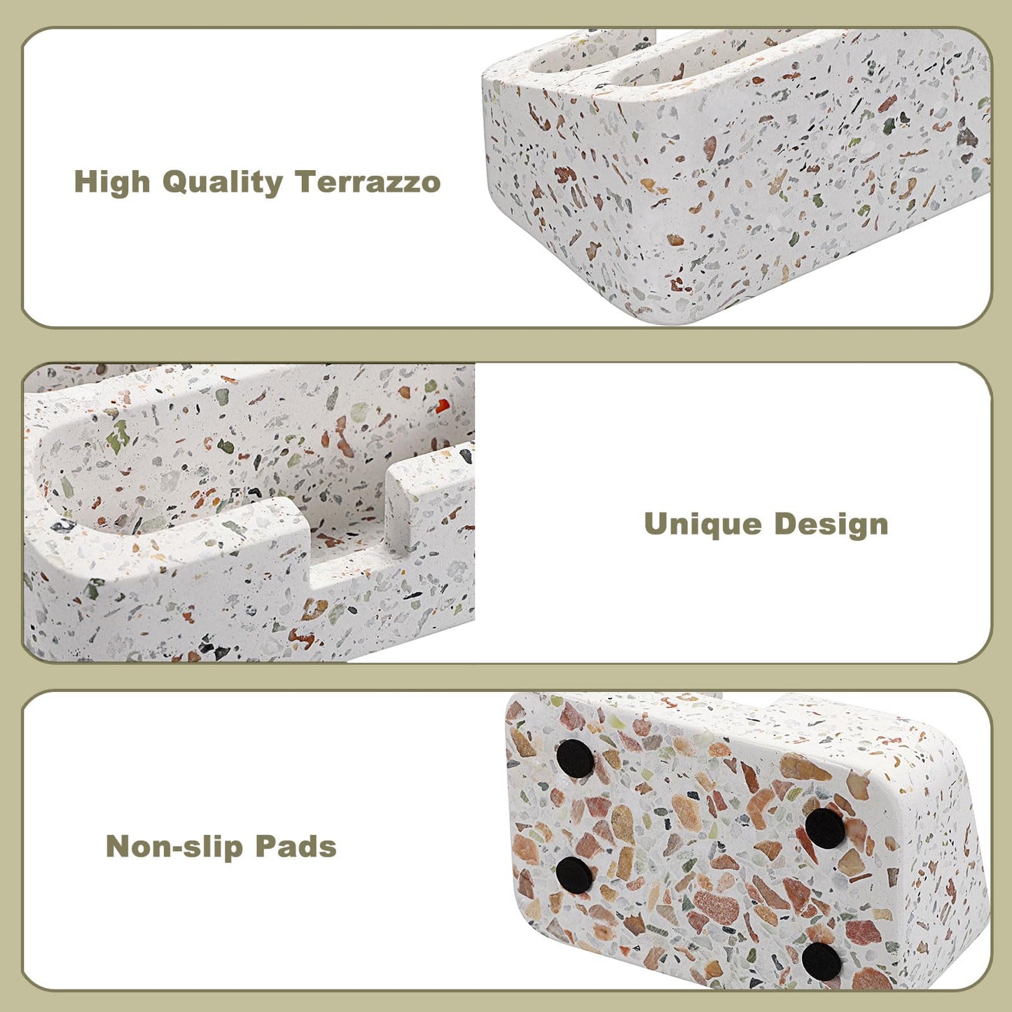 Hipiwe Business Card Holder Stand for Desk, 2 Slots Terrazzo Business Name Card Display Stand for Women Men Desktop Concrete Business Card Organizer for Office, Fits for 100 Business Cards