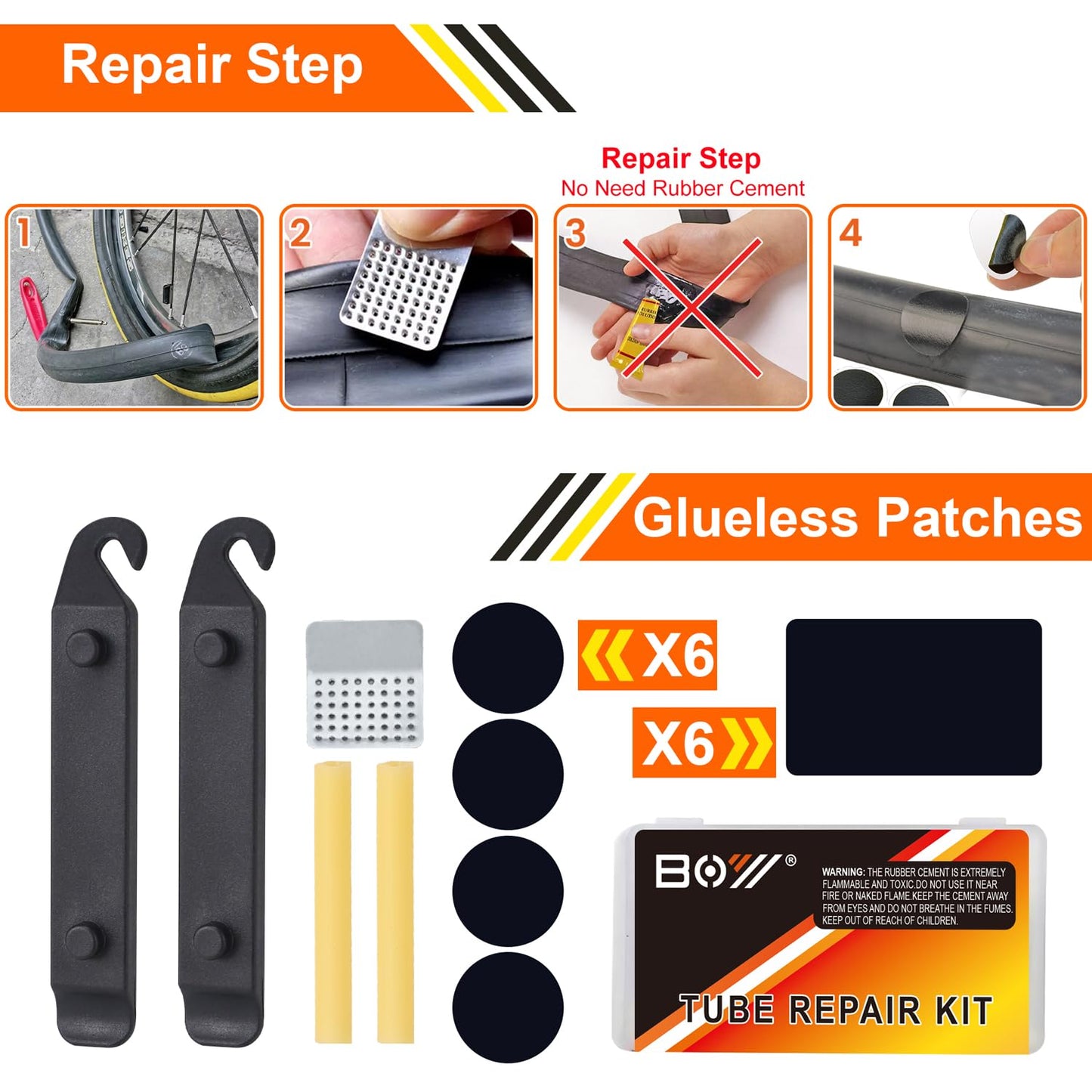 Bicycle Repair Bag With Tire Pump, Portable Tool Kit for Camping Travel - Bike Glueless Patches, Maintenance Essentials All in One Safety Kit