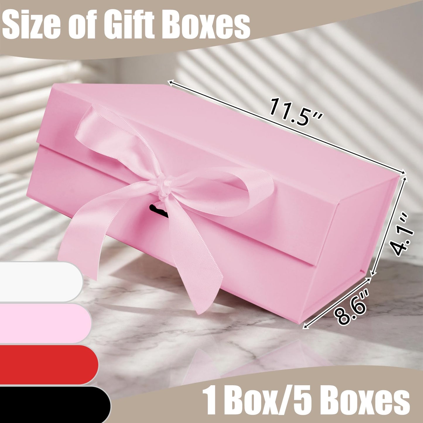 Aimyoo 5 Pack Large Pink Gift Box with Ribbon, 11.5x8.6x4.1 inch Groomsman Proposal Box for Presents with Magnetic Closure Lids, Rectangle Collapsible Luxury Box for Wedding, Christmas, Birthday