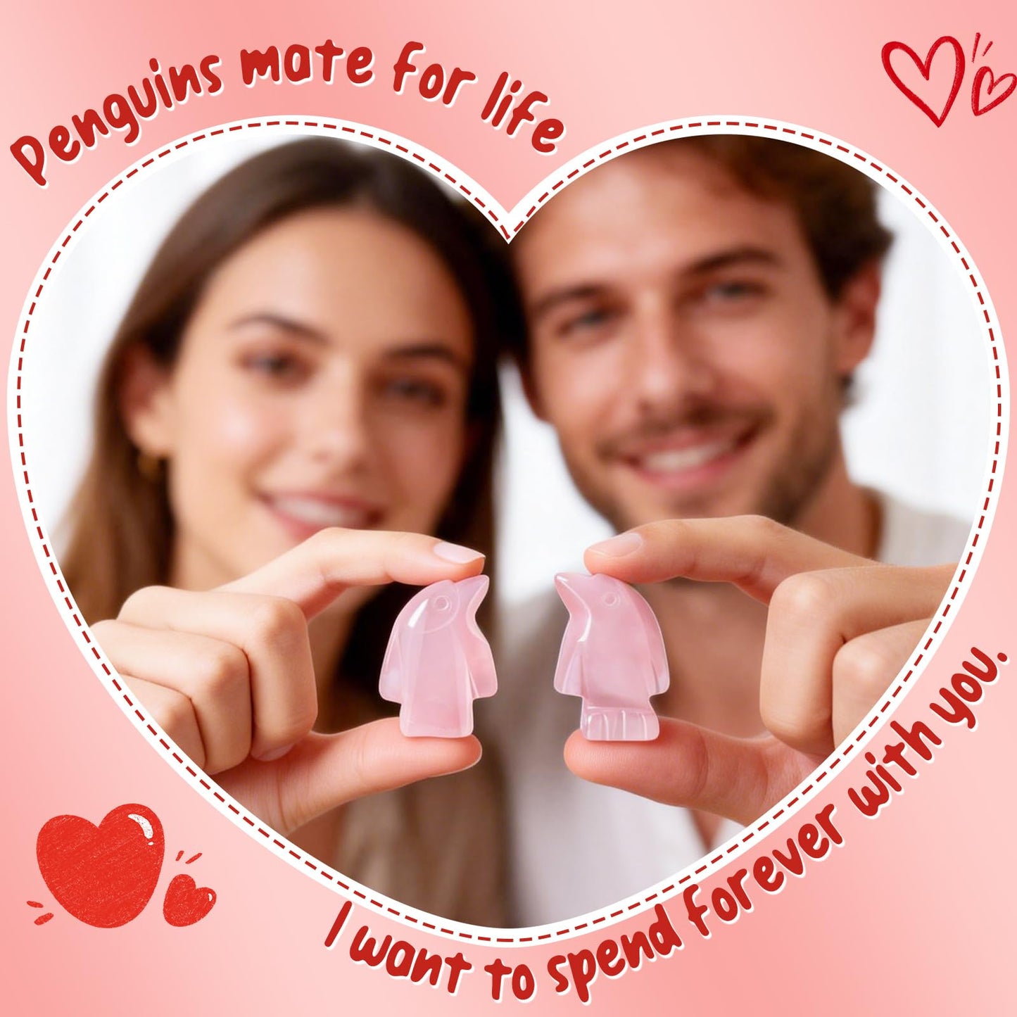 FRESOULY Gifts for Him Her,Rose Quartz Penguin Gifts for Couples,Romantic Anniversary Wedding Birthday Valentines Gift for Men Women Boyfriend Girlfriend Husband Wife
