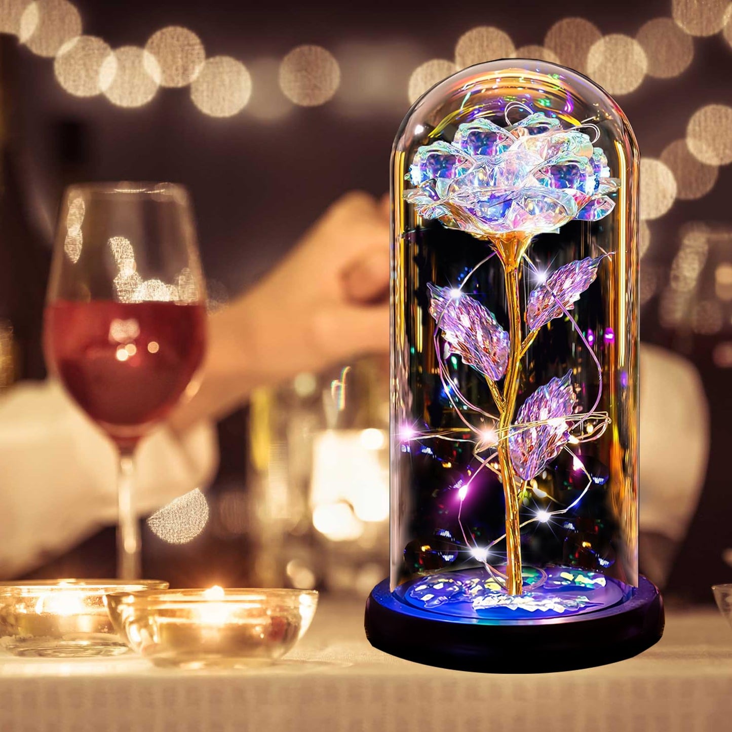 Thrjia Mothers Day Rose Flowers Gifts for Mom Wife Women Grandma,Mothers Day Presents Wife Grandma Mom from Daughter,Birthday Gifts for Women Light Up Rose in A Glass Dome Presents for Her Gold