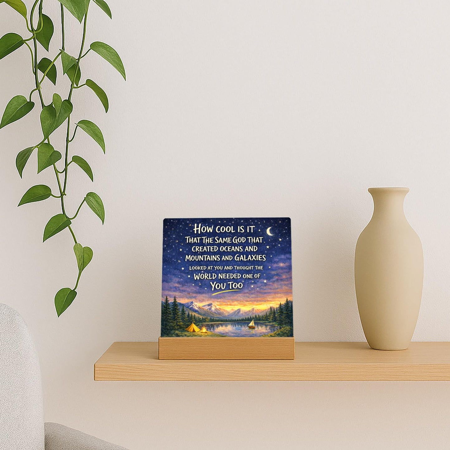 Christian Inspirational Desk Decor Sign - Baby Boy Nursery Decor Kids Room Desk Decor Gifts For Toddler Boys Baptism First Communion Gifts For Boys Bedroom Mountain Art Motivational Table Sign