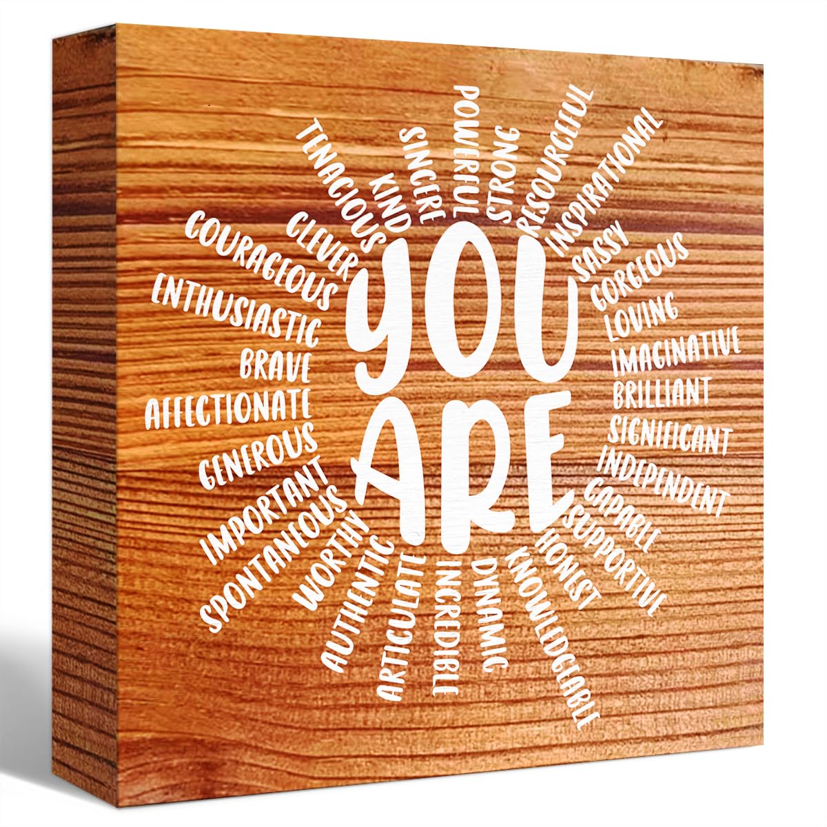 Inspirational Wood Box Sign You Are Sun Wooden Block Signs Motivational Quote Desk Décor for Home Office Bedroom Table Décor-Rustic Positive Desk Decor
