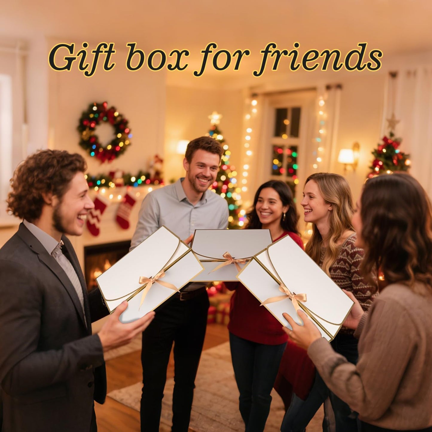 10 Pack Gold Foil Gift Boxes with Lids, 10.6x7.8x3.1Inch Luxury Bridesmaid Proposal Box, White Gift Boxes for Presents, Wedding, Baby Shower, Birthday Party