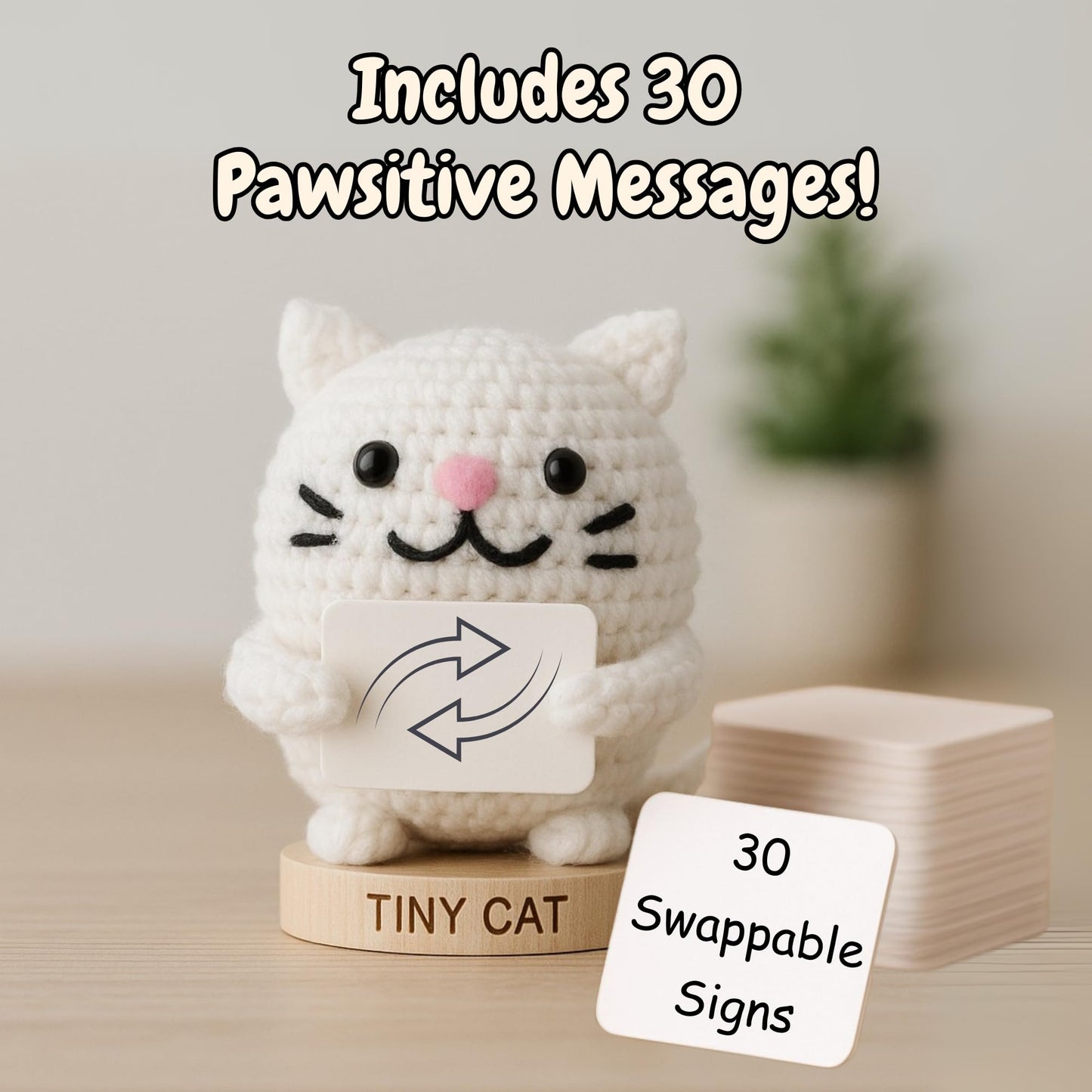 Cat Gifts for Women - Positive Crochet Animal with 30 Cute Signs | Cat Mom Gift for Women for Birthday, Mothers Day | Funny Fur Mama Present Ideas for Cats Lady | Present Idea for Friends, Coworkers