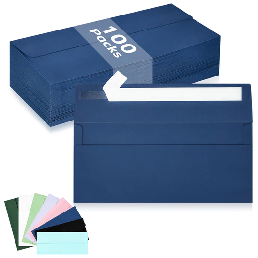 100 Pack #10 Business Envelopes, Navy Blue Standard Envelopes Self Seal, Letter Size Mailing Envelopes for Checks Letters Invoices Statements Birthday Graduation Wedding,4 1/8 x 9 1/2 Inch