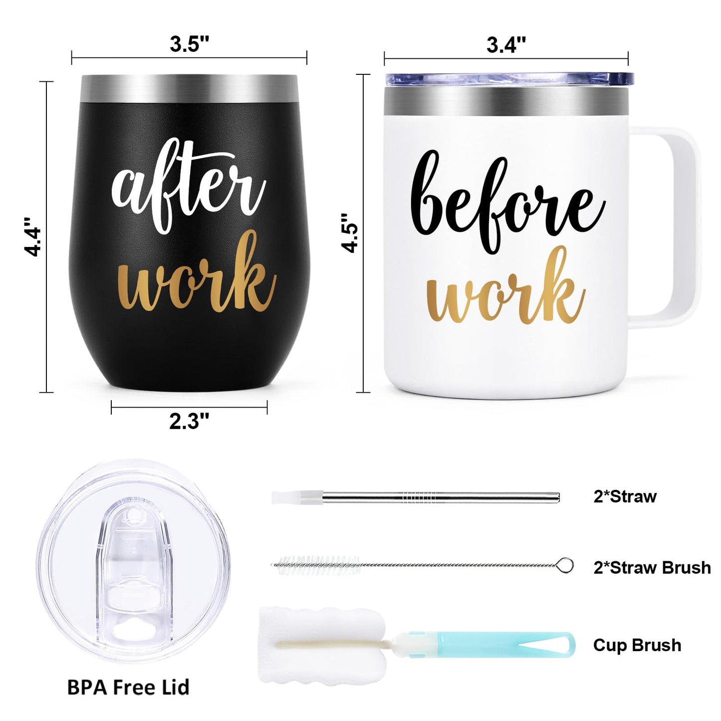 Gtmileo Before Work After Work Gifts Set, Christmas Work Office Gifts for Coworkers Employees Men Boss Manger Leader Male Friends, 12oz Insulated Coffee Mug and Wine Tumbler Set (Black&White)