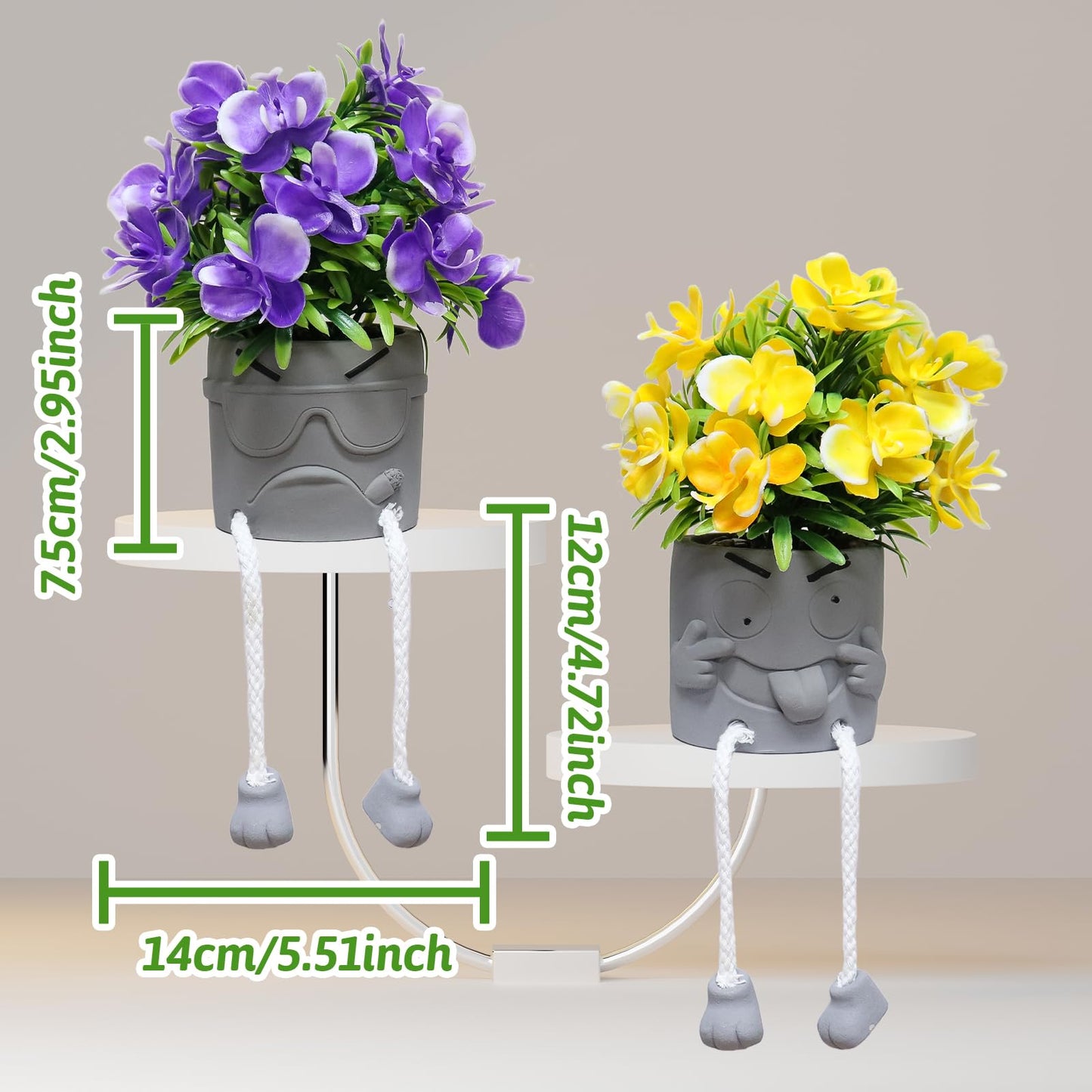 Zerzsy Set of 2 Cute Artificial Plants with Hanging Legs Fake Plant Flowers Summer Spring Decor - Desk Decor for Women -Small Faux Plants Office Shelf Decorations