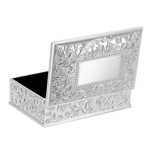 Hipiwe Rectangular Silver Jewelry Box Small Trinket Storage Box Deluxe Treasure Chest Case Earring Ring Necklace Organizer Decorative Keepsake Box Christmas Gift for Women