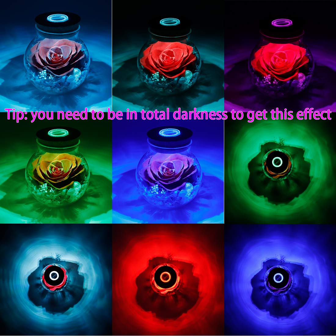 roliys Preserved Real Roses with Colorful Mood Light Wishing Bottle, Eternal Rose，Never Withered Flowers, Table Decor,Christmas Anniversary Valentine's, Red 4.3inch, 1pcs