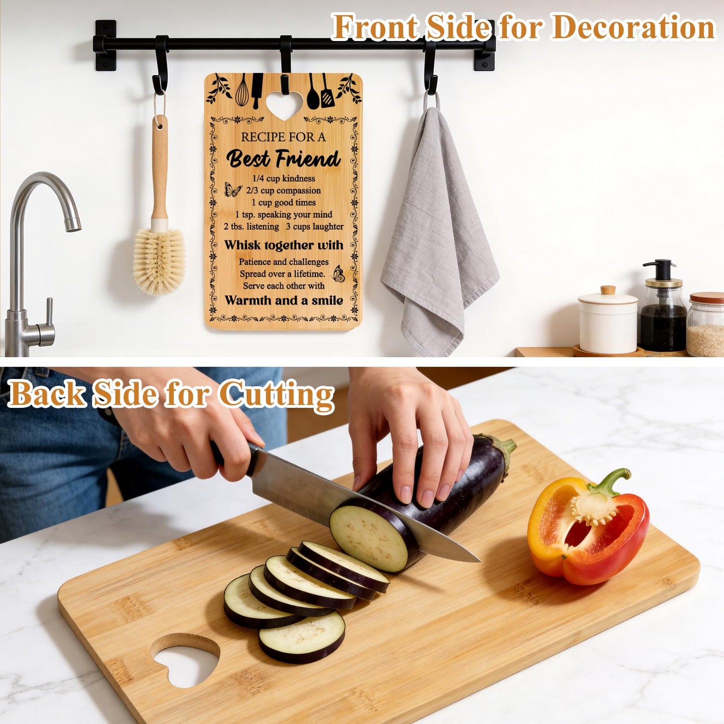 Friend Kitchen Gift Bamboo Cutting Board Decorative Unique Birthday Present Xmas Charcuterie Boards for Friends Christmas Wooden Cheese Board Thanksgiving Friendship Gifts Chopping Board