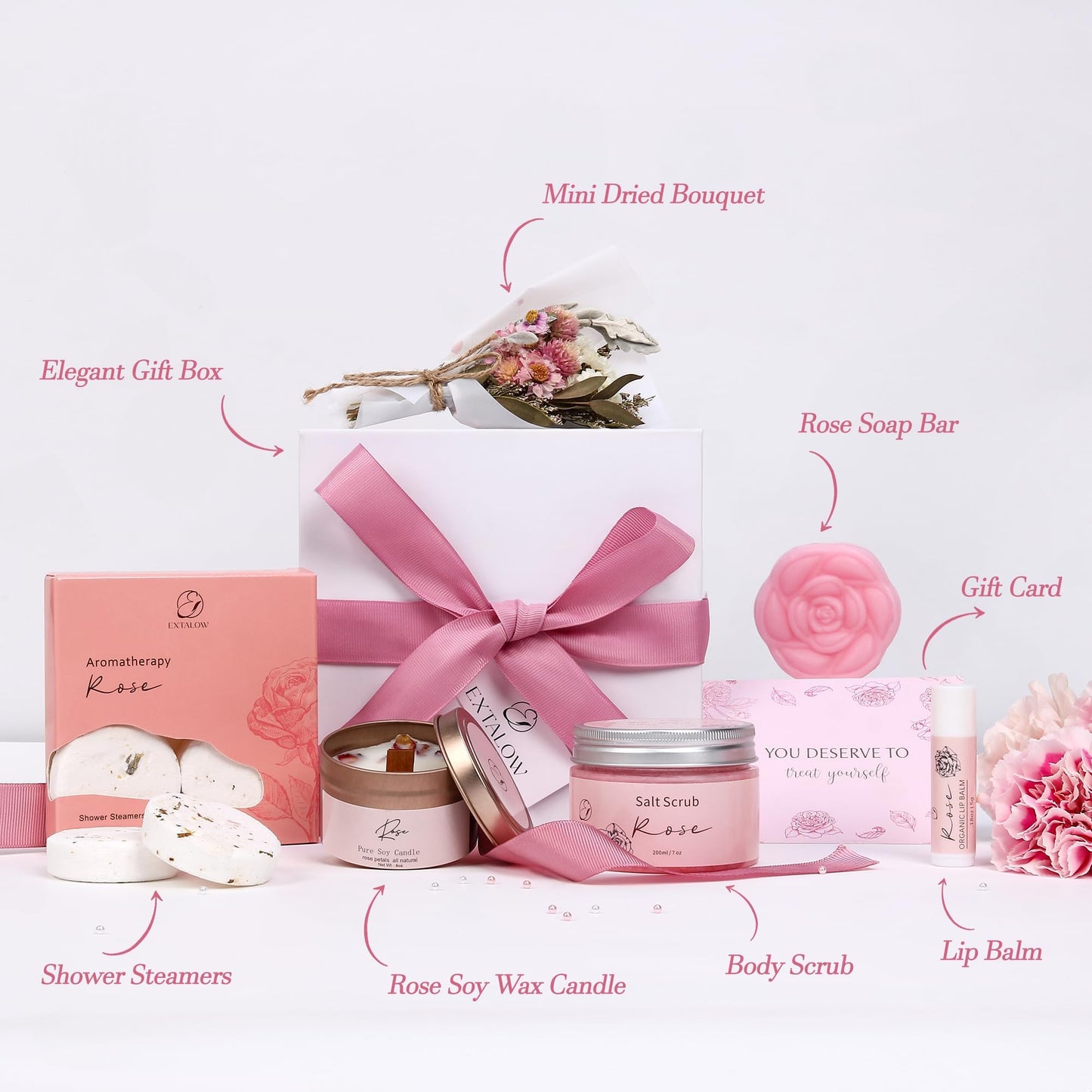 EXTALOW Spa Gifts for Women Bath and Body Gift Baskets Mothers Day Gift Rose Home Spa Set Self Care Gifts for Mom Sister Her Wife Birthday Gifts for Women Spa Kit Care Package Thank You Gift