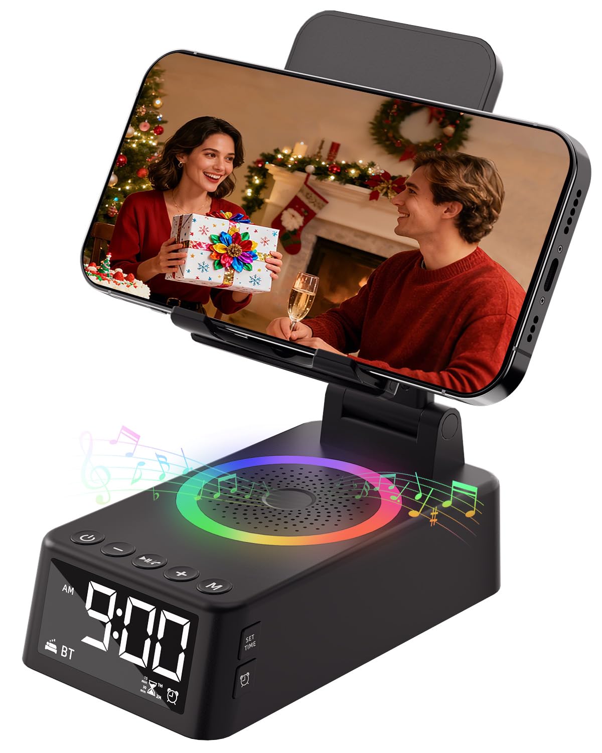 Caulikine Gifts for Men Women, Cell Phone Stand with Bluetooth Speaker,Sound Machine White Noise Machine with 20 Soothing Sounds,Ambient Light Portable Speaker Stand Birthday Gifts for Men,Women,Dad