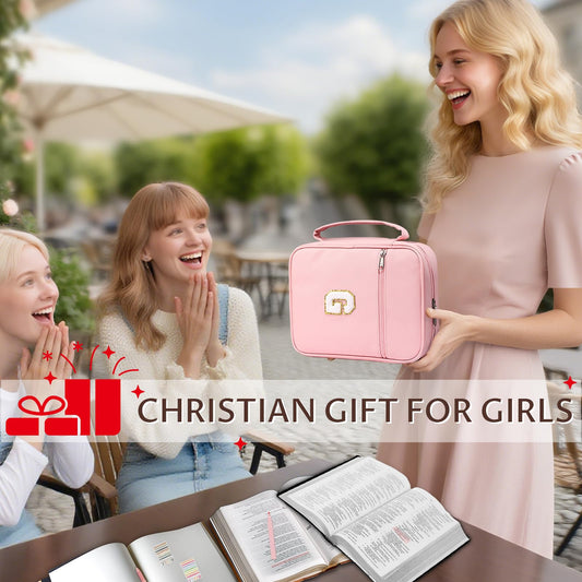 WOBAGMEN Bible Cover for Women,Pink PU Leather Personalized Bible Case with Bible Study Supplies,Including Tabs and Highlighter Set, Faith Chiristain Gift for Women Girls (Pink, G)