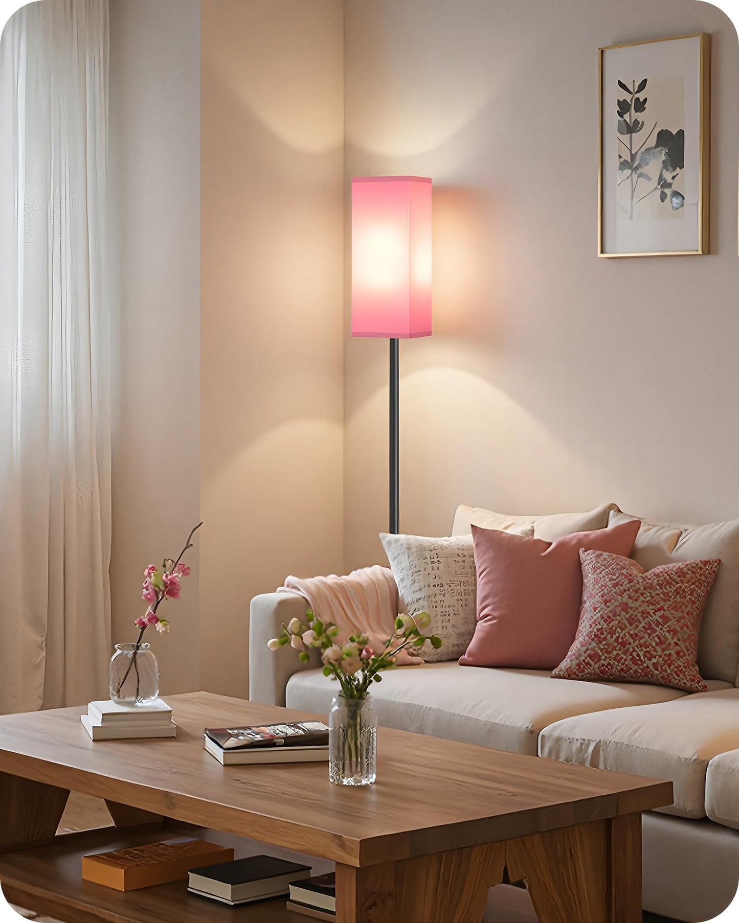 GOEBLESON Set of 2 Floor Lamps for Living Room, Modern Tall Standing Lamps with Foot Switches, Bulb Not Included, 64.6'', for Living Room, Bedroom, Study, Kids Room, Pink and Black P07LDP205W1