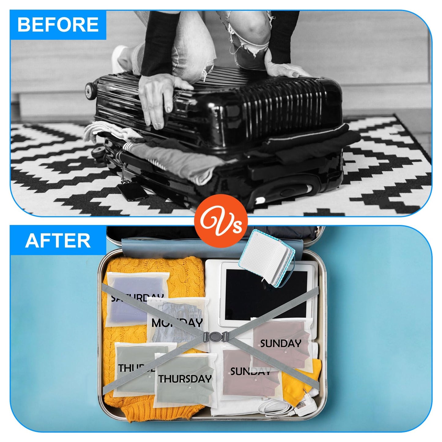 42Pcs Packing Cubes for Days of Week,Frosted Travel Organizer Pouches for Suitcases Packaging Bags Luggage Packing Cubes Packing Organizers Days of Week Travel Pouches for Home Storage Organizing Bags