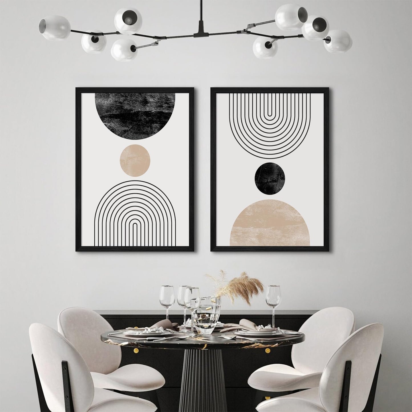 Mid Century Modern Wall Art Prints Set of 2 Neutral Abstract Geometric Wall Art Boho Canvas Prints Mid Century Eoind Wall Decor Modern Abstract Pictures Artwork for Home Room 12x16 Inch Black Framed