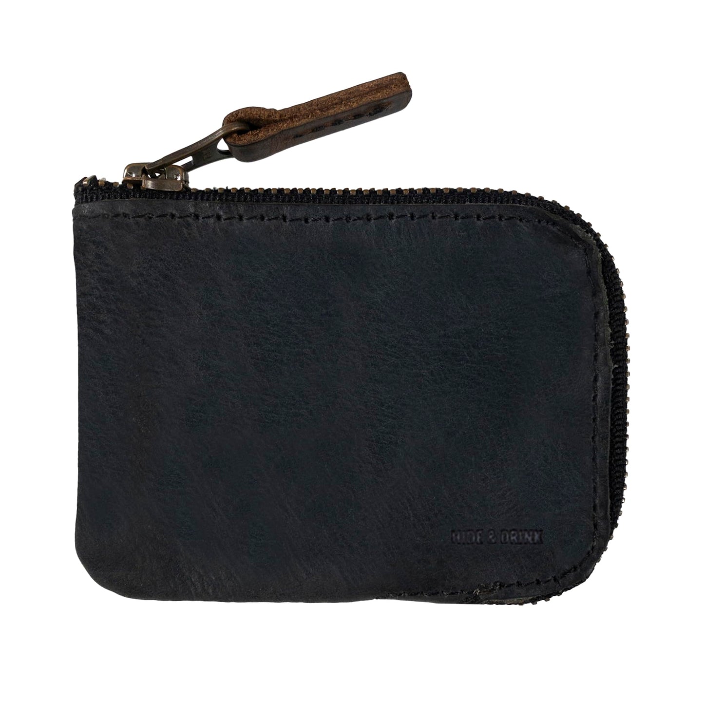 Hide & Drink, Full Grain Leather Zippered Card Wallet for Men and Women, Coin Pouch, Money Holder, Pocket Organizer, Handmade, Charcoal Black