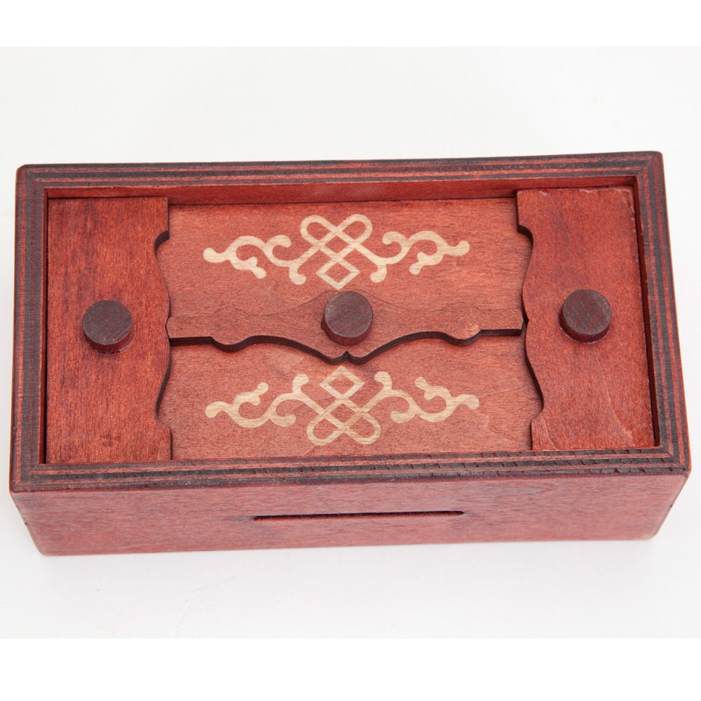Bits and Pieces Secret Money Puzzle Box - Camouflage Your Cash Money Holder - Wooden Brain Teaser - Wooden Secret Hidden Compartment (Greek Puzzle Box)