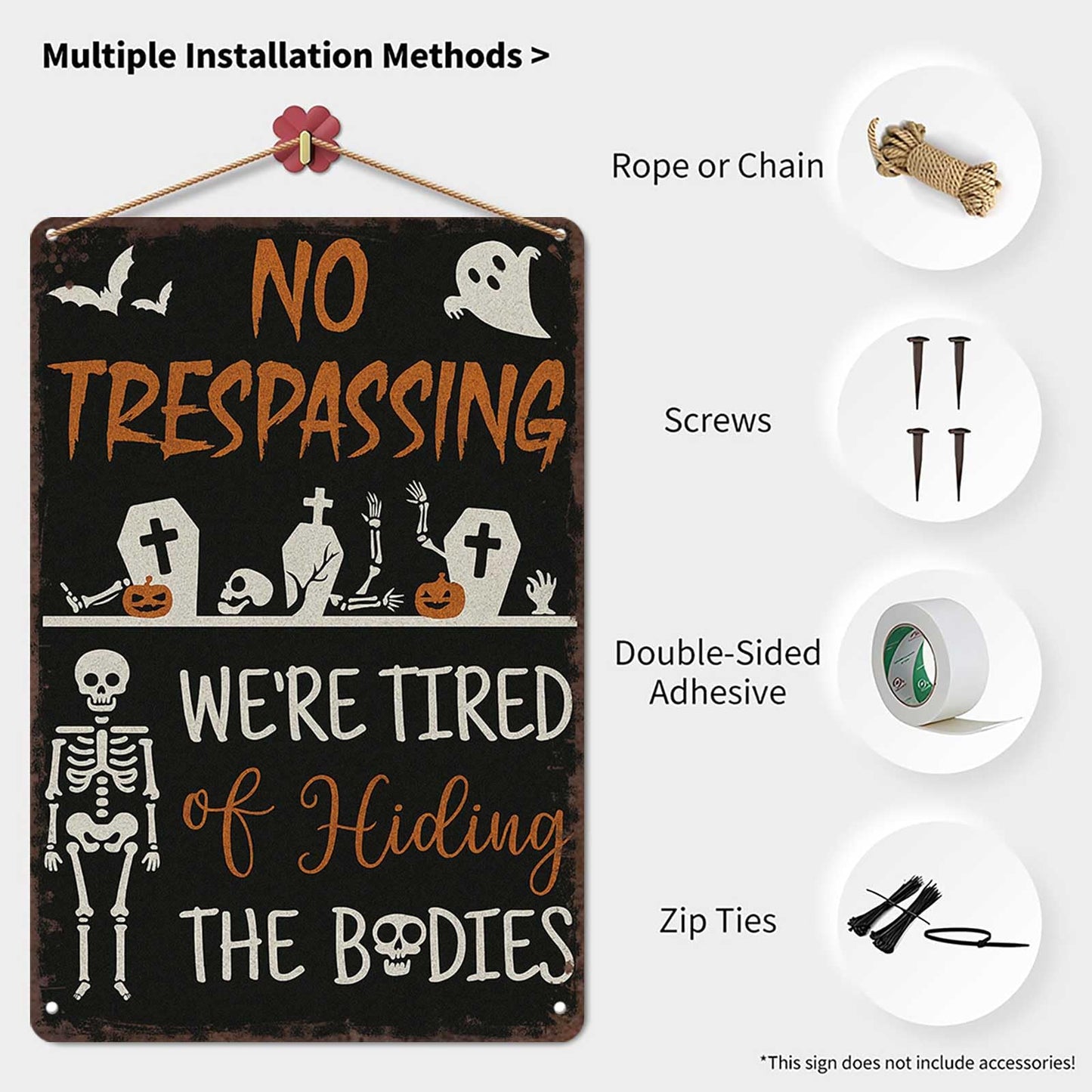 Scary Halloween Decorations No Trespassing Sign-8x12inch Funny Metal Tin Sign We'Re Tired Of Hiding The Bodies