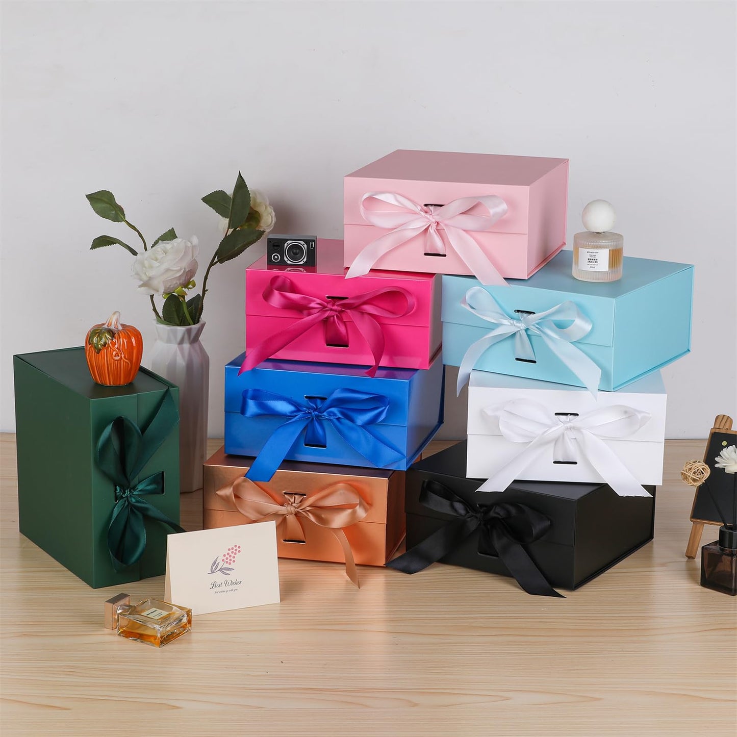 OEMVALATY Black Gift Box,16x16x6 Inches Gift Boxes with Lids for Presents with Magnetic Closure and Ribbon for Wedding,Storage,Birthday