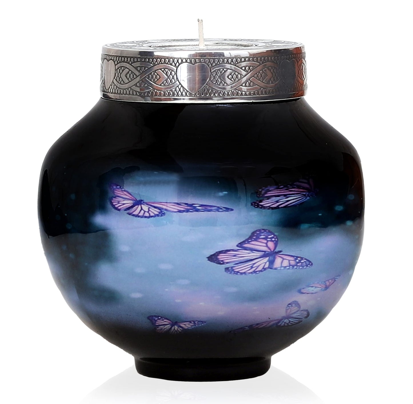 hlc Lovely Black Butterfly Cardinal Couple Bird Candle Urn - Keepsake Urn for Human Ashes with 1 Velvet Box Bag - Peaceful Engraved Memorial Affordable Keepsake Urn (6 x 5 in)