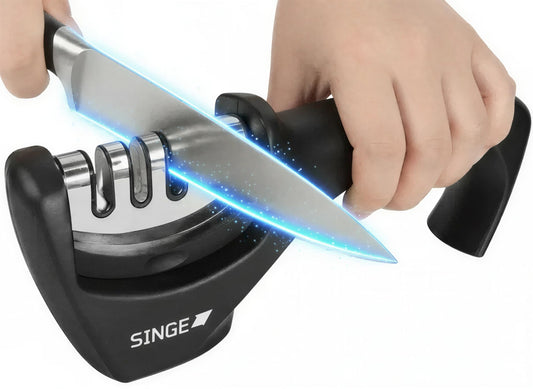 4-in-1 Knife and Scissor Manual Sharpening Accessories Tool : 4-Stage Handheld Sharpener with Ceramic and Steel Steps to Repair, Sharpen, Polish Premium Kitchen Knives, Blades, Scissors
