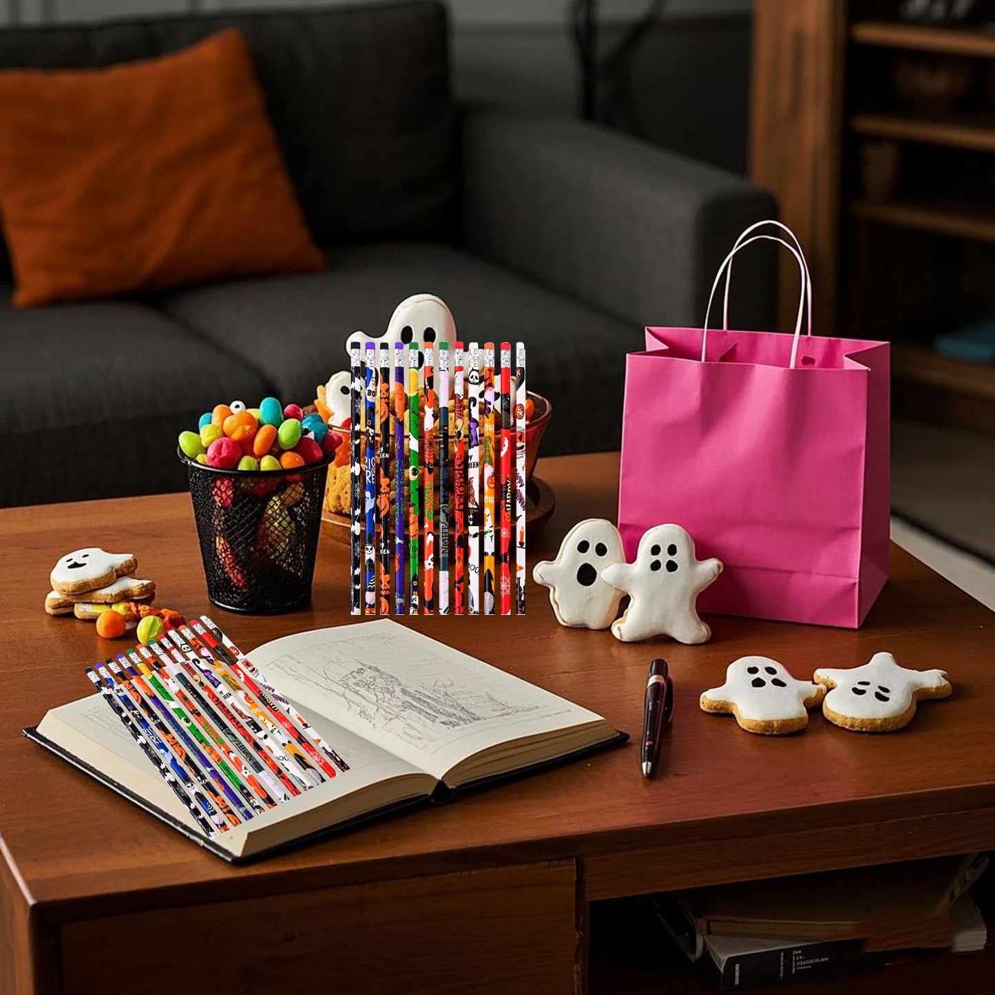 YYaaloa 144 Pcs Wooden Pencil with Eraser Halloween Colorful Pencils Novelty Fun Holiday Gift Office Supply Writing (144pcs, Halloween)
