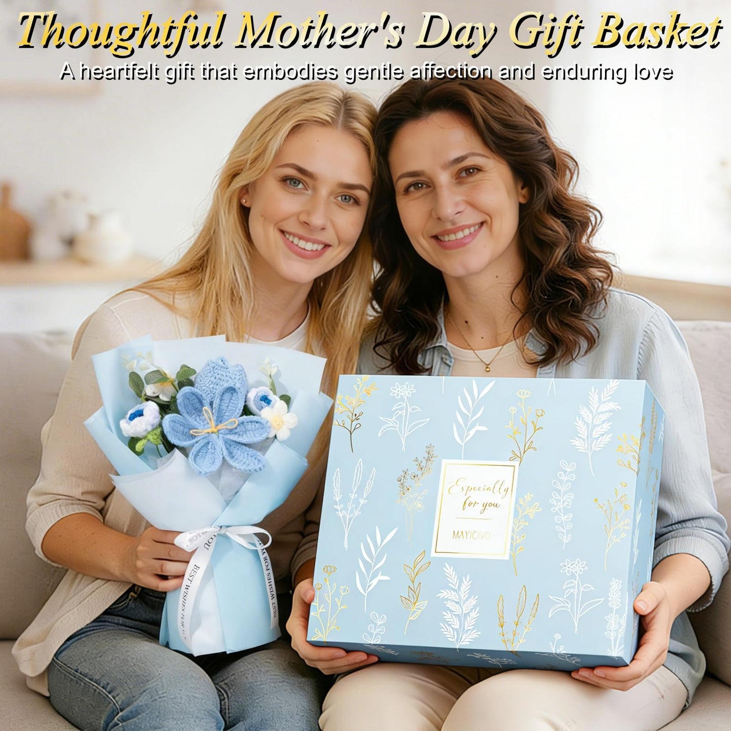 Mothers Day Birthday Gifts for Women Self Care Package Get Well Soon Gift Baskets, Thinking of You Sympathy Spa Gift Set w/ Crochet Flower Bouquet, Unique Gifts for Women Mom Sister Grandma Friends