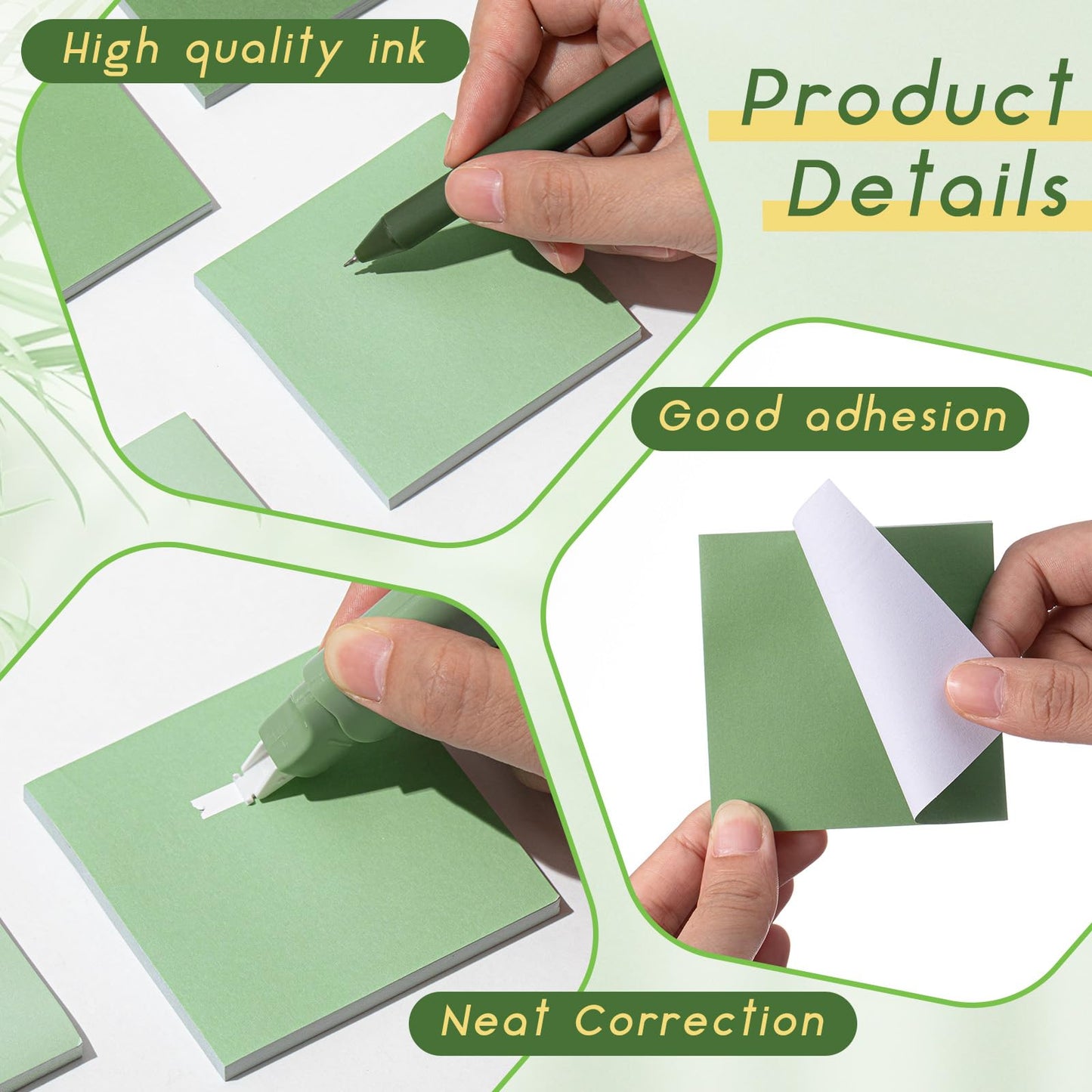Sayglossy 18 Pcs Aesthetic School Supplies Christmas Green Gifts Set for Women Self Sticky Notes Black Ink Ballpoint Pens Correction Tape for Office Stationery Holiday Cute Desk Accessories