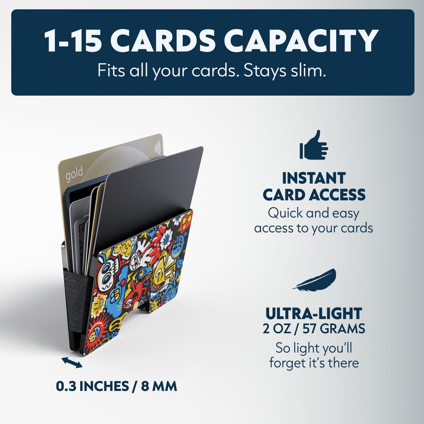 Slim RFID Blocking Card Holder & Money Clip - Aluminum Wallet for Men & Women – Front Pocket Metal Minimalist Wallet Holds 15 Cards – Credit Card Holder - Durable, Lightweight, Unique Engraved Design