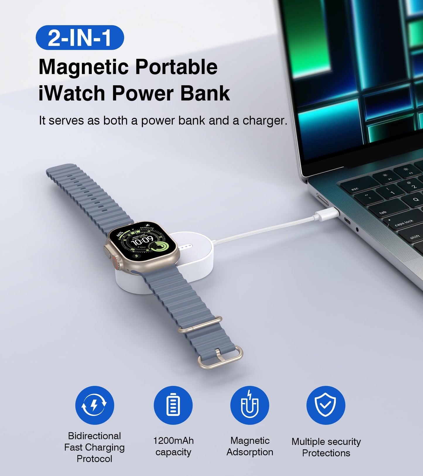 2026 Updated Wireless iWatch Charger,1200mAH Magnetic Power Bank for Apple Watch,Portable Fast iWatch Charging with Cable,Travel Watch Charger for Apple Watch Series 11/10/9/8/UItra/7/6/5/4/3/2/SE