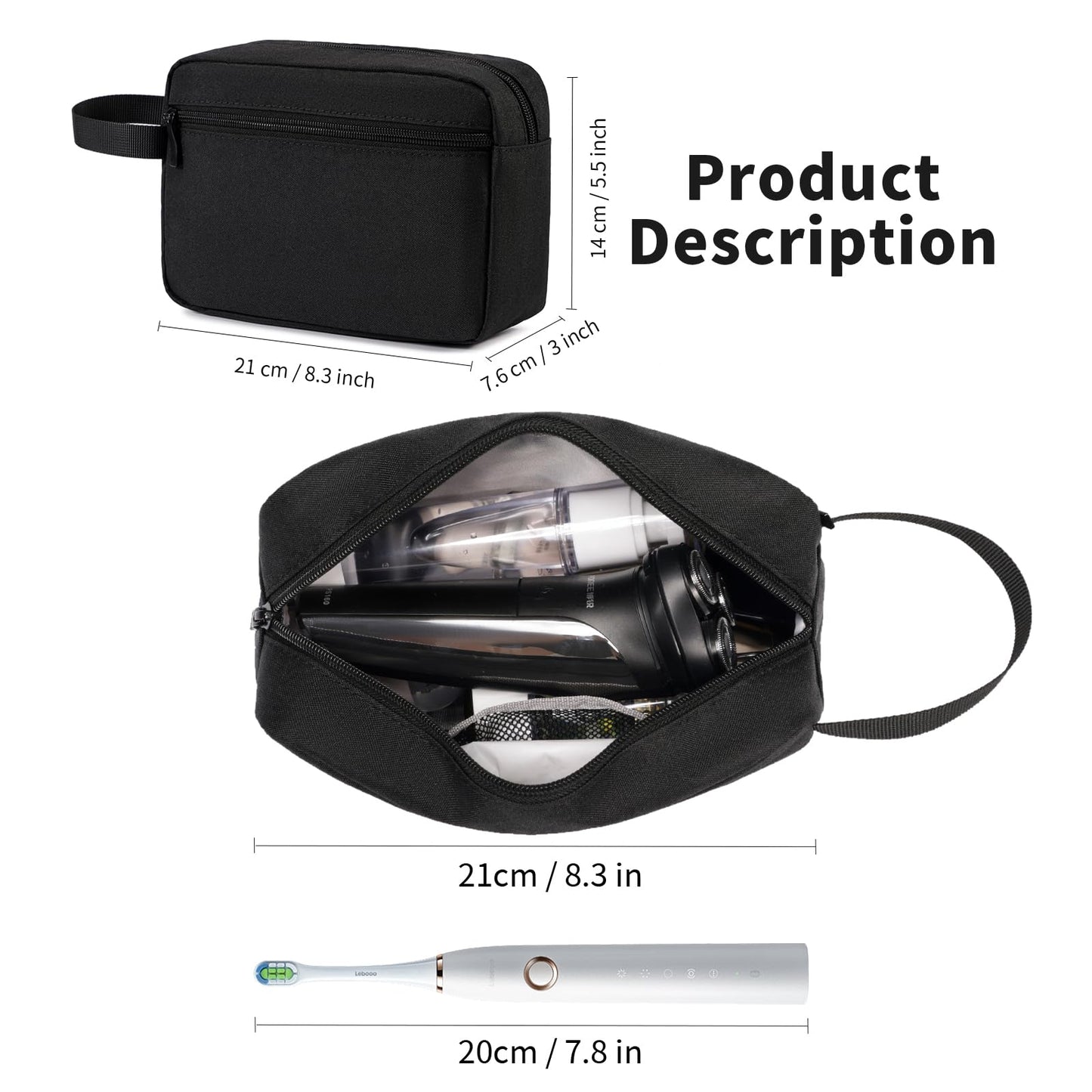 XIRYOHEAUR Travel Toiletry Bag, Small Cosmetic Bag, Hanging Water-Resistant Organizer for Men & Women, Ideal for Makeup, Shaving Kit, Gym Essentials & Travel Accessories (Black)