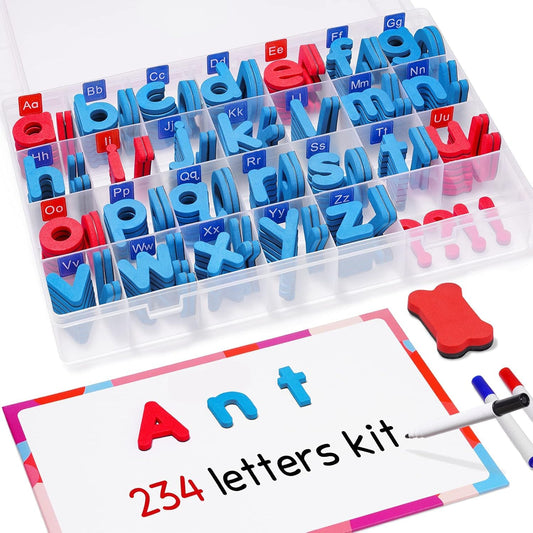 VoSinrly Magnetic Letters 234Pcs with Magnetic Board and Storage Box - Foam Alphabet Letters for Kids Spelling and Learning