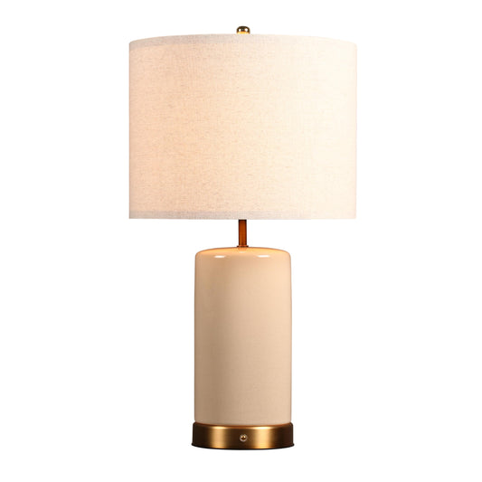 O’Bright Dune - Battery Powered Table Lamp, Rechargeable Cordless Ceramic Lamp, Full-Size 24 Inch Height, 4-Level Dimming, Smart Safety Protection, Type-C Fast Charging, LED Bulb Included, Cream White