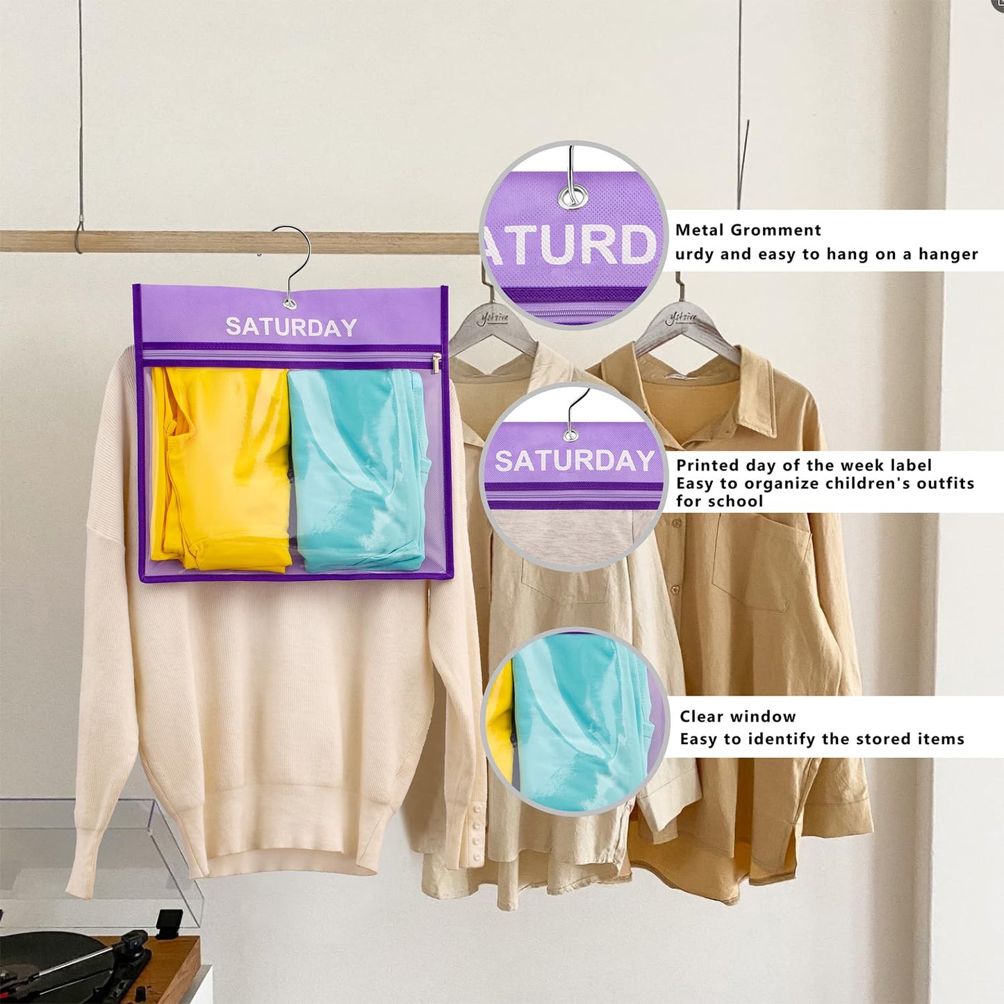 TEMUORG 7 Pcs Weekly Travel Organizer Pouches Day of Week Clothing Packing Cubes Monday to Sunday School Clothes Organizer for Kids (Purple)
