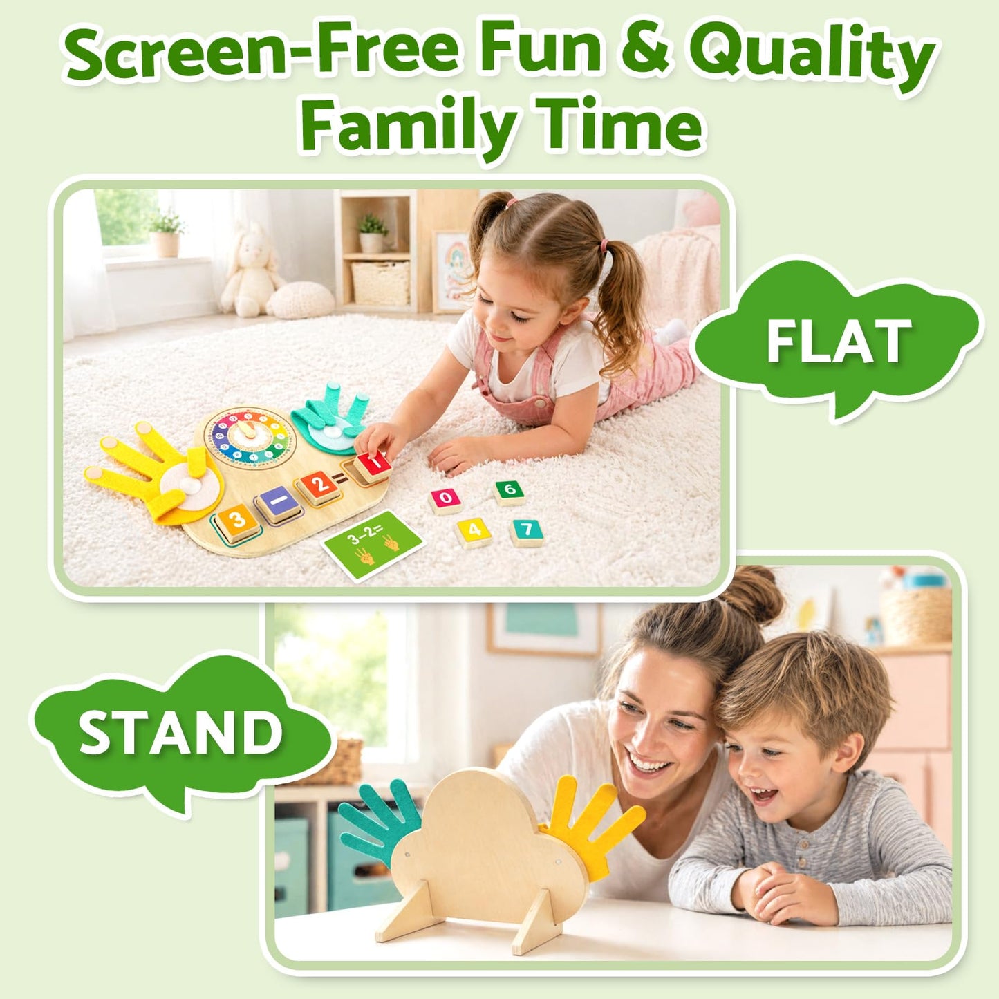Quliwise Educational 2 in 1 Math Manipulatives Number Counting Blocks & Teaching Clock for Kids, Preschool Learning Toys for Toddlers 3-5, Montessori Toys for 3-5 Year Old Boys Girls Birthday Gifts