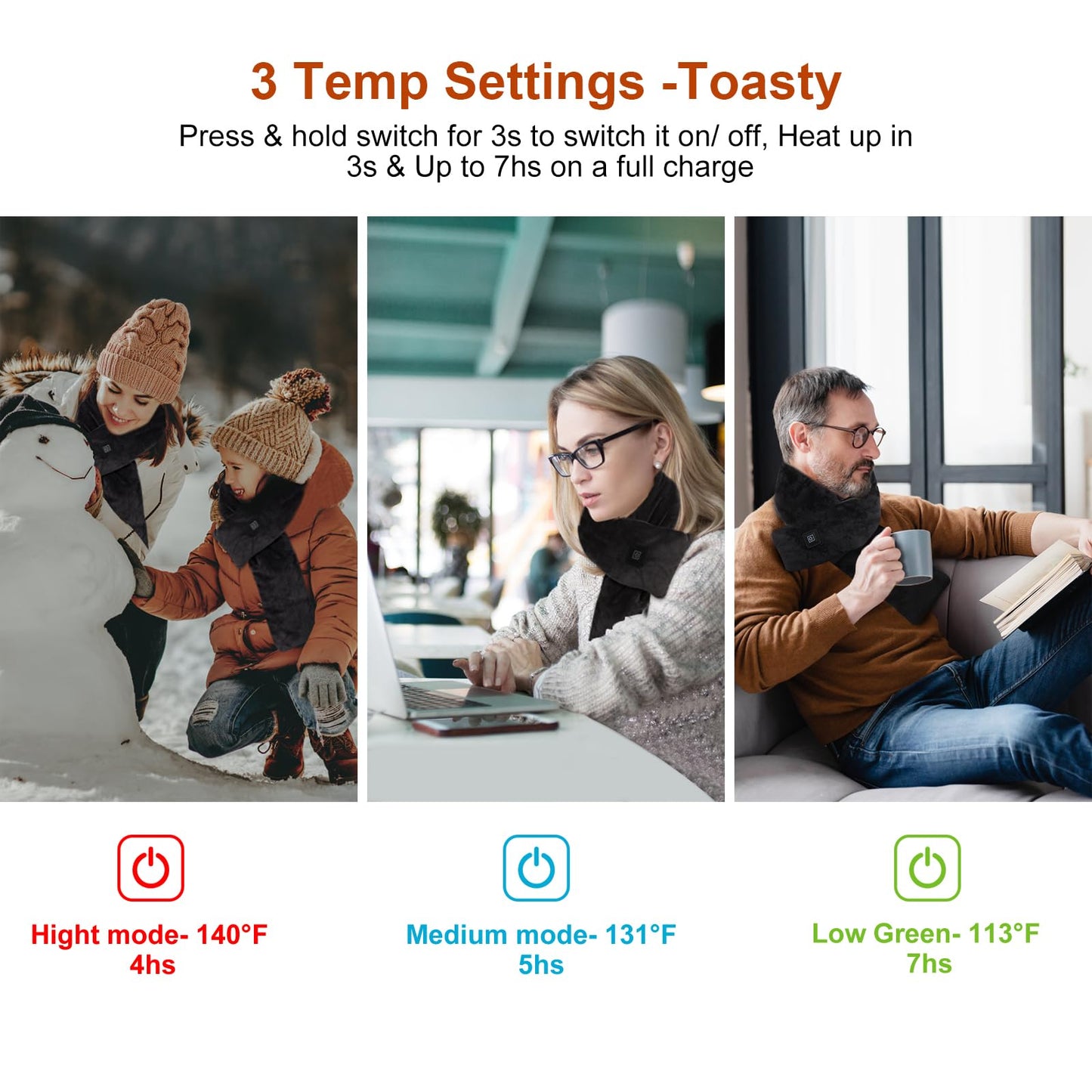 Neck Heating Pad Heated Scarf Rechargeable,Heating Pad for Neck Pain &Stiffness Relief,Heated Neck wrap Warmer with 7000mAh Power Bank,Cordless Thermal Neck Brace,Gifts for Women Men (Black)