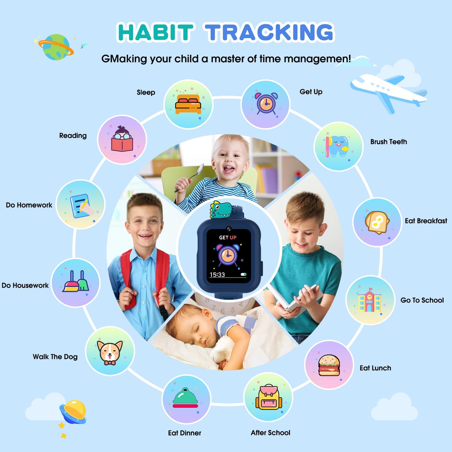 MOFGDNI Smart Watch for Kids with 39 Puzzle Games - HD Touch Screen Kids Watch, Camera, Music Player, Alarm Clock, Calculator, Pedometer, Flashlight, Puzzle Game for 3-12 Year Old Gifts for Boys