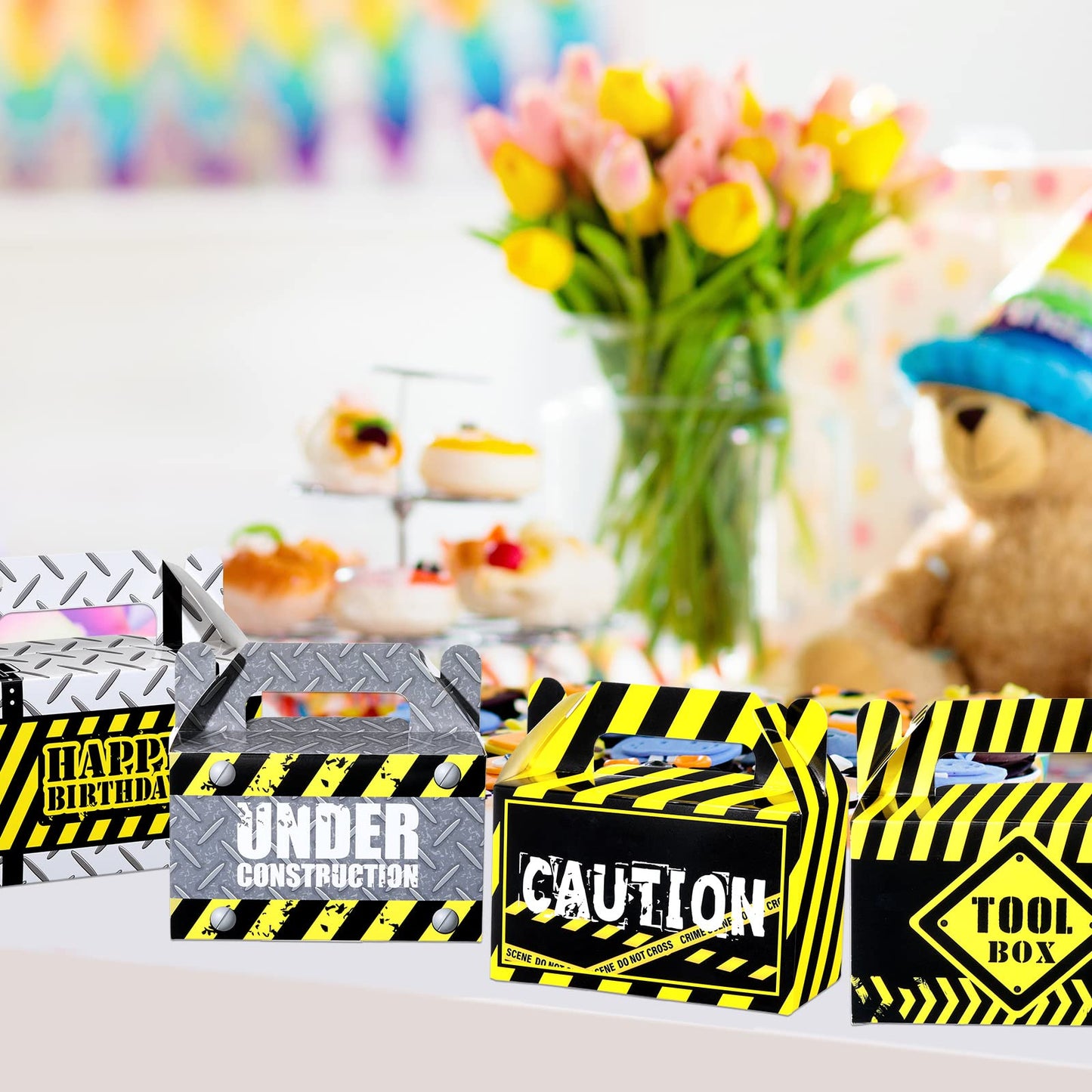 Marspark 16 Pack Construction Party Favor Boxes Construction Birthday Supplies Truck Themed Gift Bags for Treat Candy Goodie Party Decorations