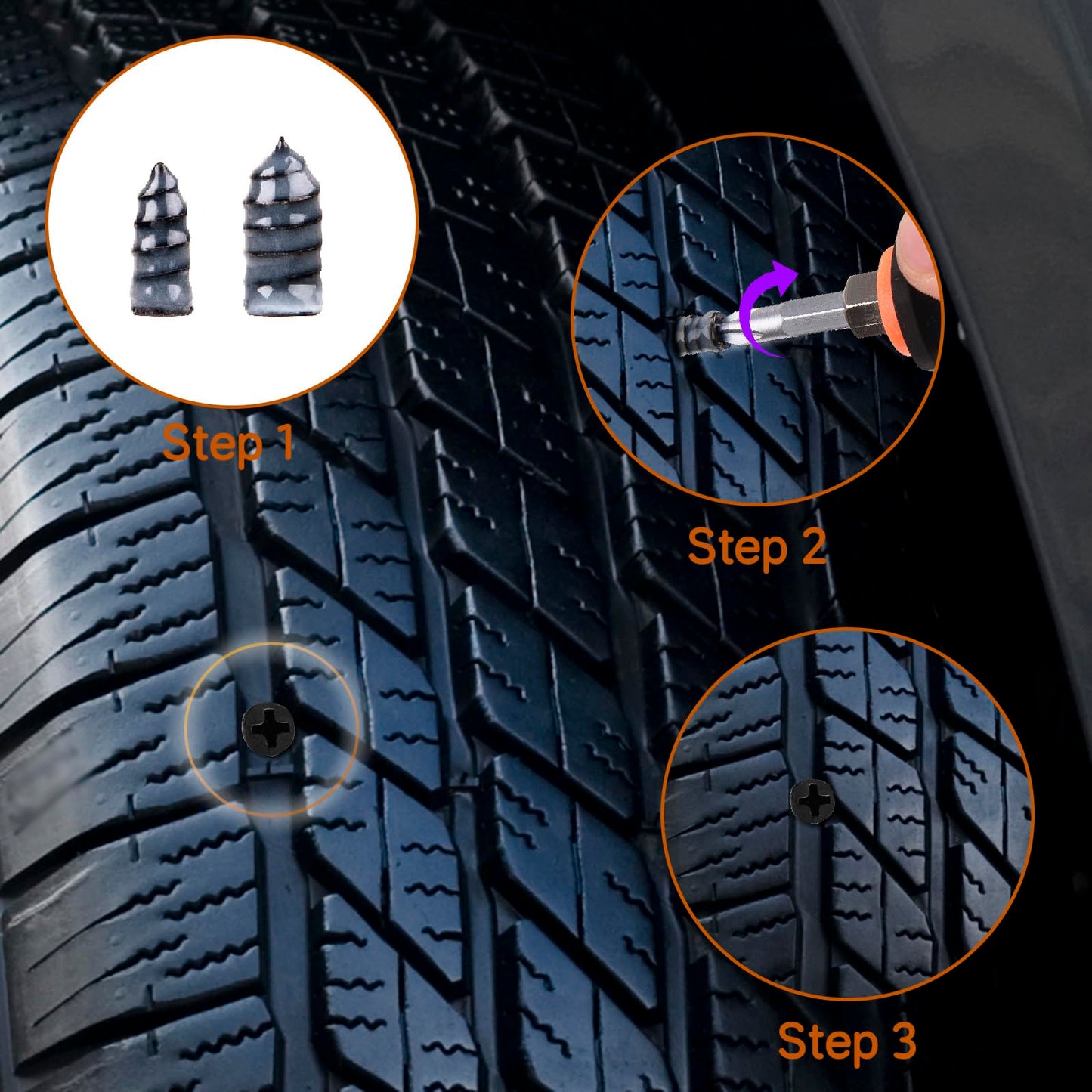 CalamariKey 100PCS tire Screw Plug Repair kit – No Tire Removal Needed, tire sidewall Repair kit, Patch Plug Tools & Portable Storage Bag – Quick Flat Tire Fix for Car, Truck, Motorcycle & SUV
