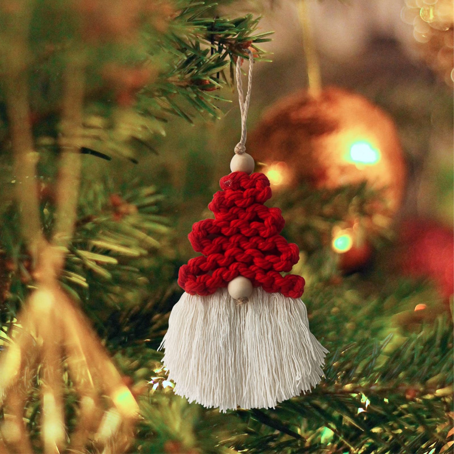 6 Pieces Macrame Christmas Gnome Ornaments, Boho Christmas Decorations Woven Gnome Xmas Ornaments Set for Christmas Tree Hanging for Xmas Party Living Room Dorm Nursery Room Craft Gifts (Red)